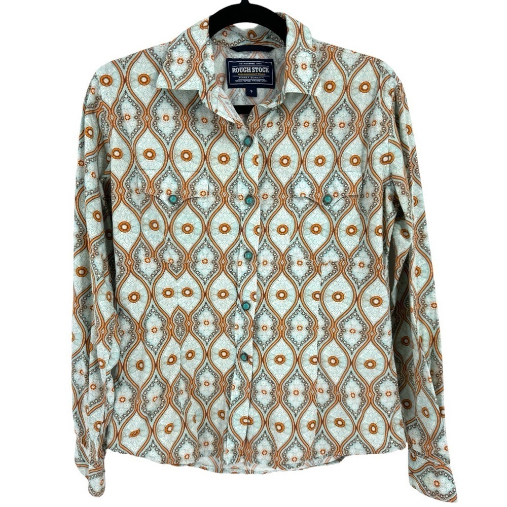 Rough Stack Panhandle Slim Retro Print Pearl Snap Button Down Shirt
